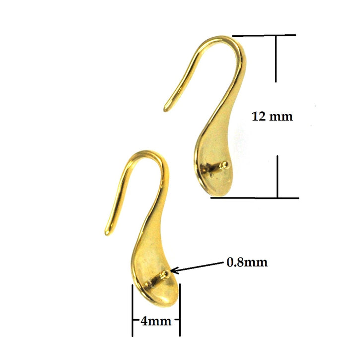 Gold Vermeil Earring Hooks Curved Spoon Genuine 925 Sterling Silver Jewellery Findings