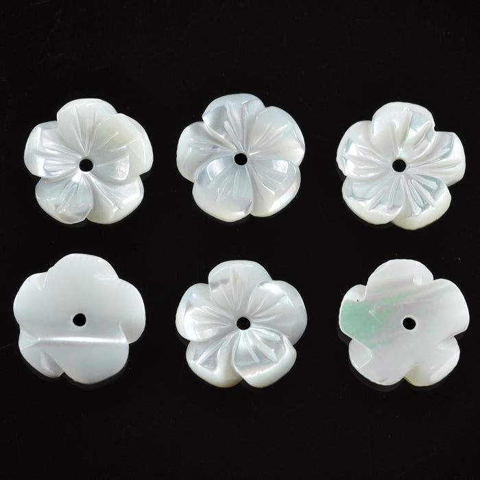 6x Ivory Cream Mother of Pearl Sea Shell Carved Flower Beads Jewellery Making