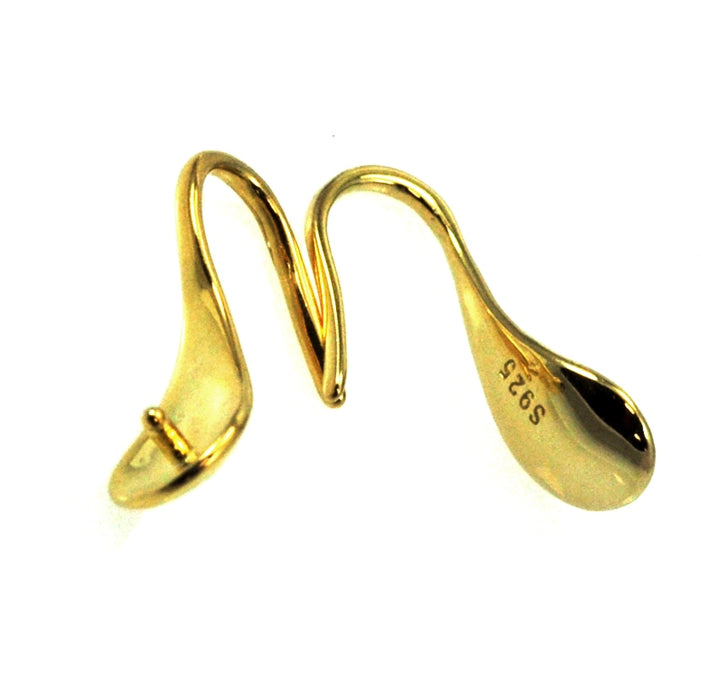 Gold Vermeil Earring Hooks Curved Spoon Genuine 925 Sterling Silver Jewellery Findings