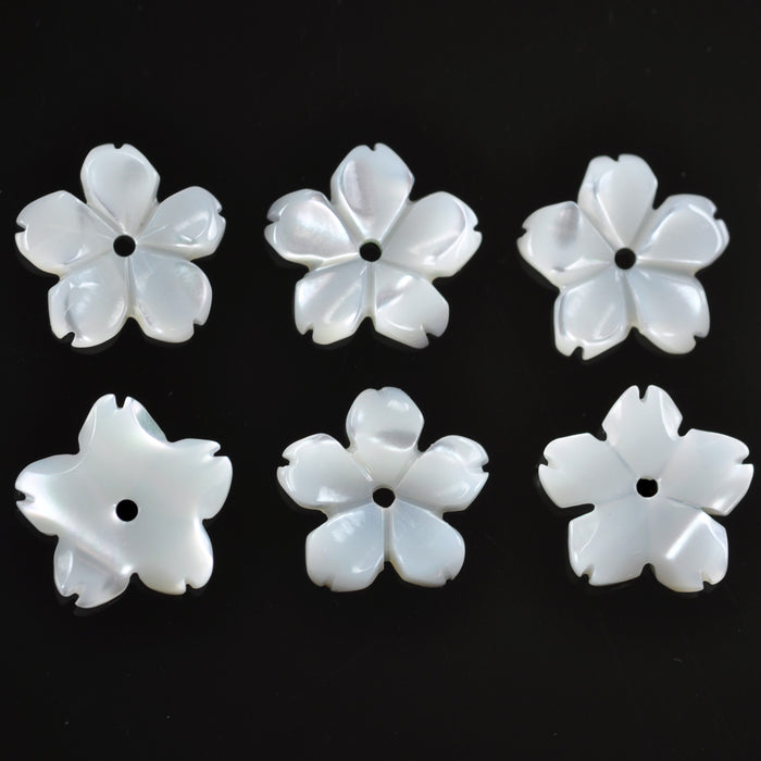 6x Ivory Cream Mother of Pearl Sea Shell Carved Flower Beads Jewellery Making