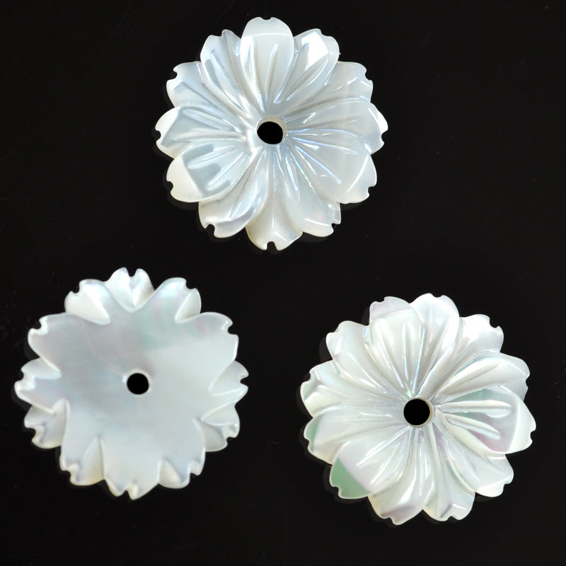 6x Ivory Cream Mother of Pearl Sea Shell Carved Flower Beads Jewellery Making