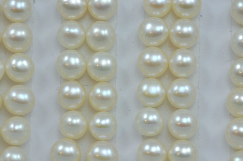 Ivory White Button Half-drilled Flat Back Freshwater Pearls for Making Earrings AAA