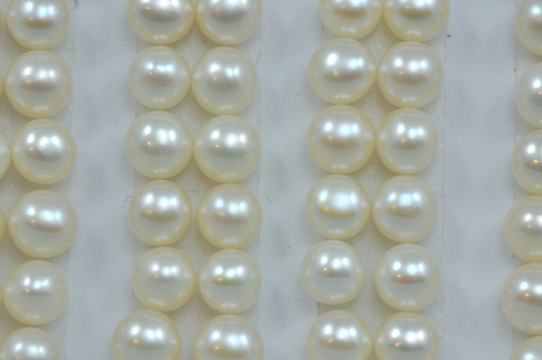 Ivory White Button Half-drilled Flat Back Freshwater Pearls for Making Earrings AAA