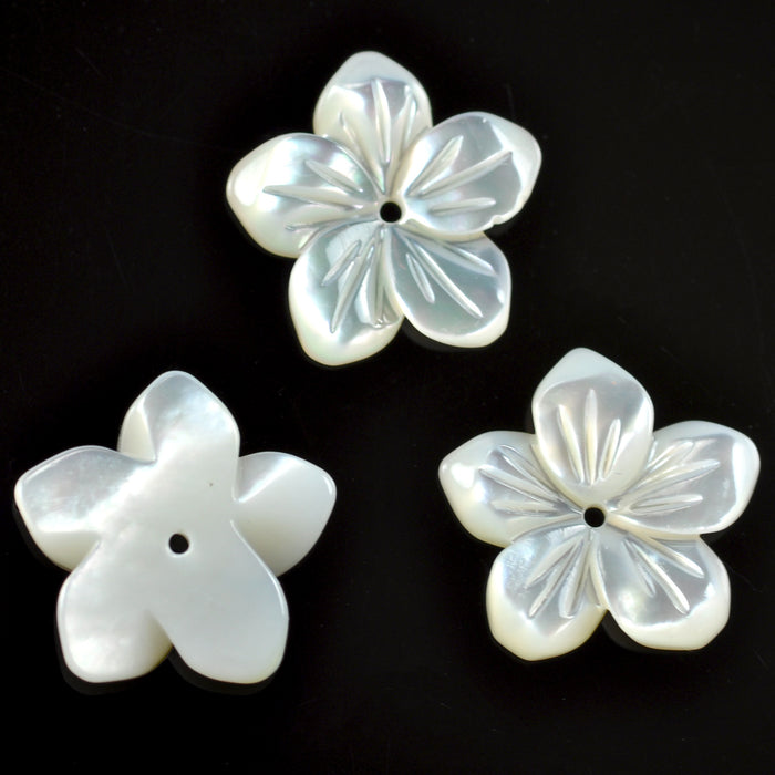 6x Ivory Cream Mother of Pearl Sea Shell Carved Flower Beads Jewellery Making