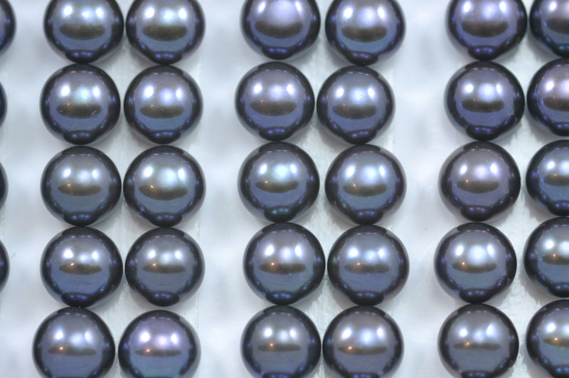 Peacock Blue Button Half-drilled Real Freshwater Pearls for Making Earrings AAA Flat back