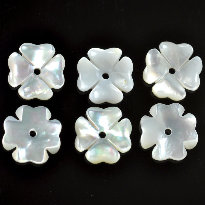 6x Ivory Cream Mother of Pearl Sea Shell Carved Flower Beads Jewellery Making