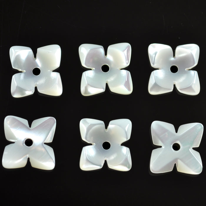 6x Ivory Cream Mother of Pearl Sea Shell Carved Flower Beads Jewellery Making