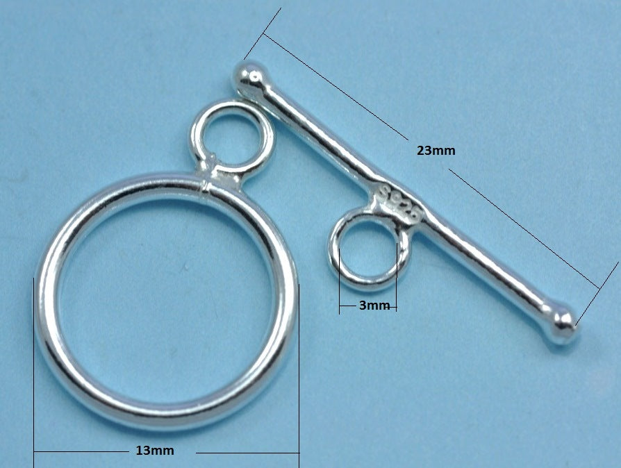 Solid 925 Sterling Silver Toggle Clasp Ring T Bar for Necklace Making Strong 13mm