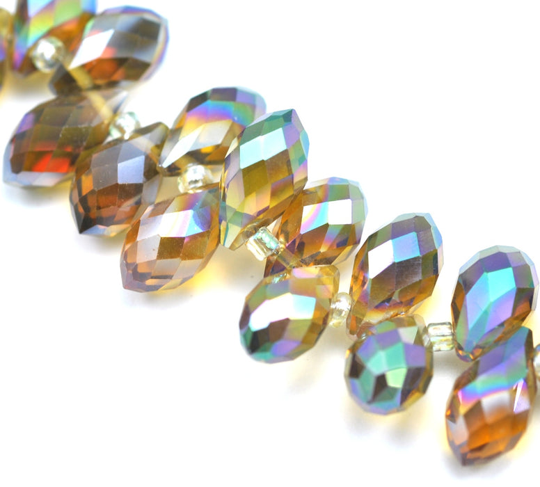 Crystal Glass Teardrop Briolette Top-drilled Faceted Beads