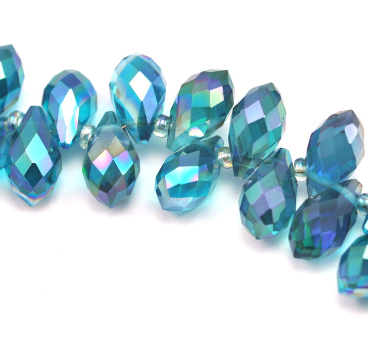 Crystal Glass Teardrop Briolette Top-drilled Faceted Beads