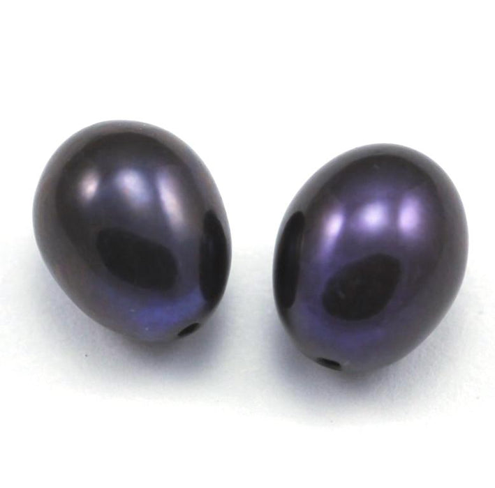 2x Peacock Black Green Teardrop Oval Half-drilled Freshwater Rice Pearls for Making Earrings AAA