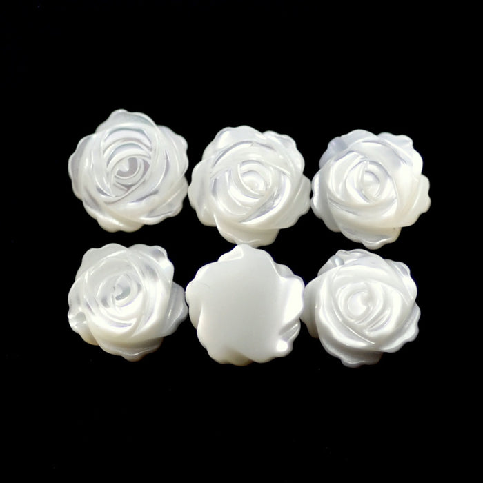 6Pcs Ivory White Mother of Pearl Shell Carved Rose Flower Beads for Jewellery Making