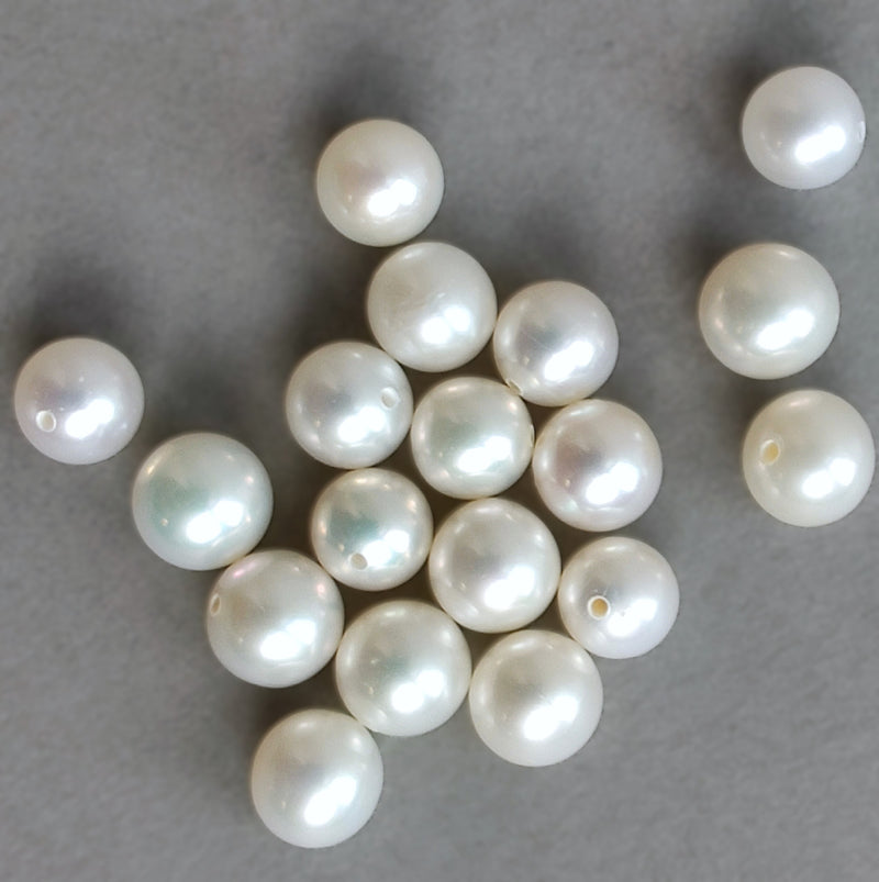 Ivory White Half-drilled Near Round Freshwater Pearls AA 6-7mm