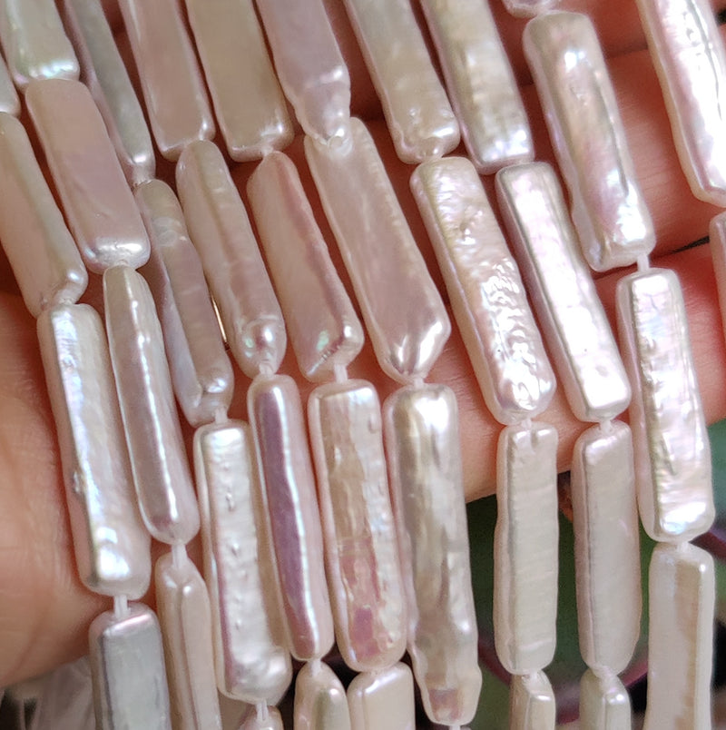 Long White Biwa Stick Genuine Freshwater Loose Pearls Rectangular for Jewellery Making Craft