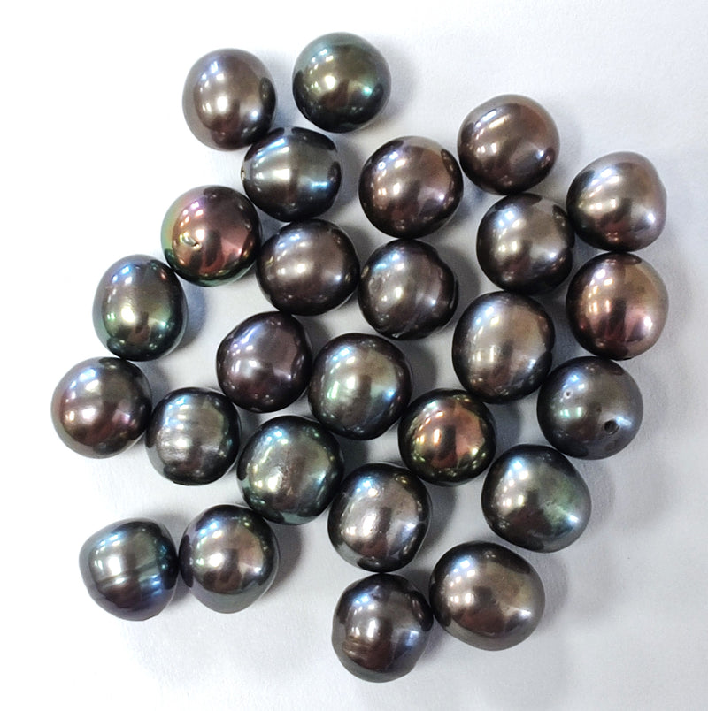 10 x Peacock Black Half-drilled Near Round Freshwater Pearls A 7mm for Jewellery Making