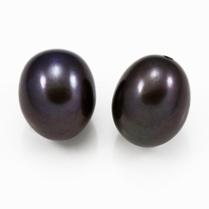 2x Peacock Black Green Teardrop Oval Half-drilled Freshwater Rice Pearls for Making Earrings AAA