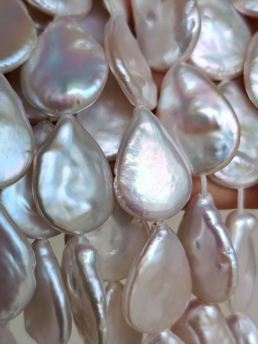 White Flat Teardrop Freshwater Pearls Loose Beads for Jewelery Making 13-14mm