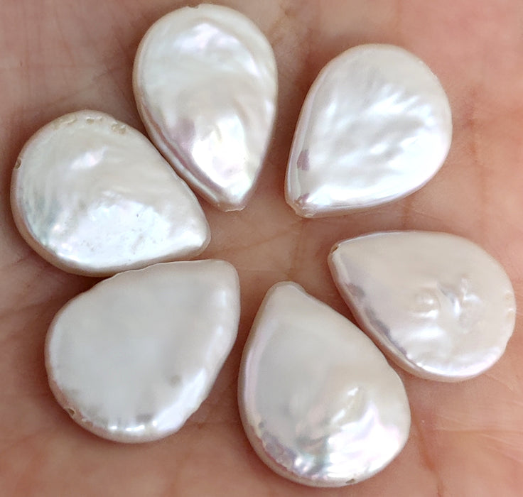 White Flat Teardrop Freshwater Pearls Loose Beads for Jewelery Making 13-14mm