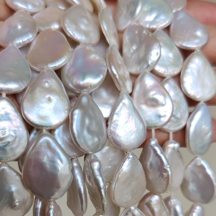 White Flat Teardrop Freshwater Pearls Loose Beads for Jewelery Making 13-14mm