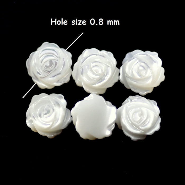 6Pcs Ivory White Mother of Pearl Shell Carved Rose Flower Beads for Jewellery Making