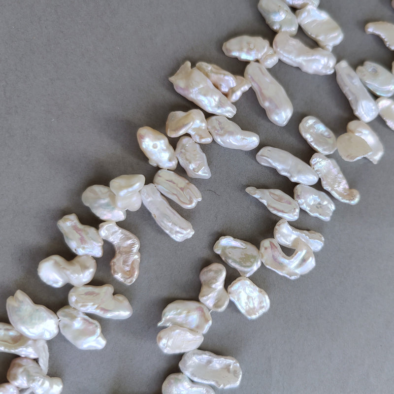 Ivory White Biwa Stick Freshwater Pearls Top-drilled for Jewellery Making A