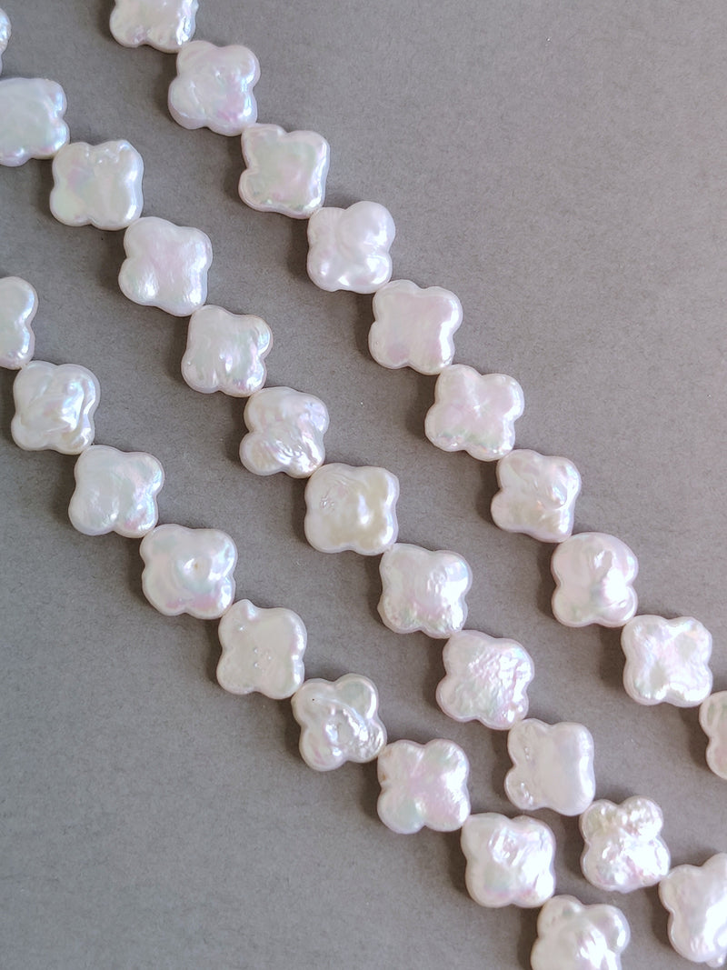 Ivory White Four-Leaf Clover Freshwater Loose Pearls for Jewelery Making 11-12mm
