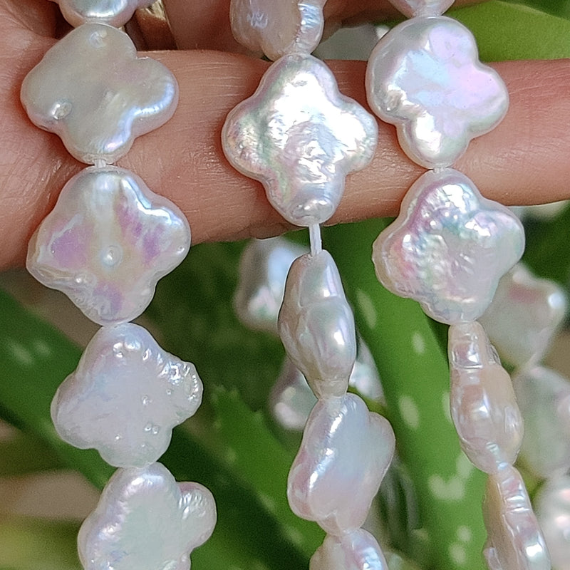 Ivory White Four-Leaf Clover Freshwater Loose Pearls for Jewelery Making 11-12mm