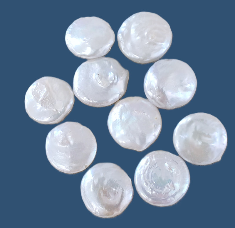 White Coin Freshwater Pearls for Jewellery Making 10 Loose Pearls
