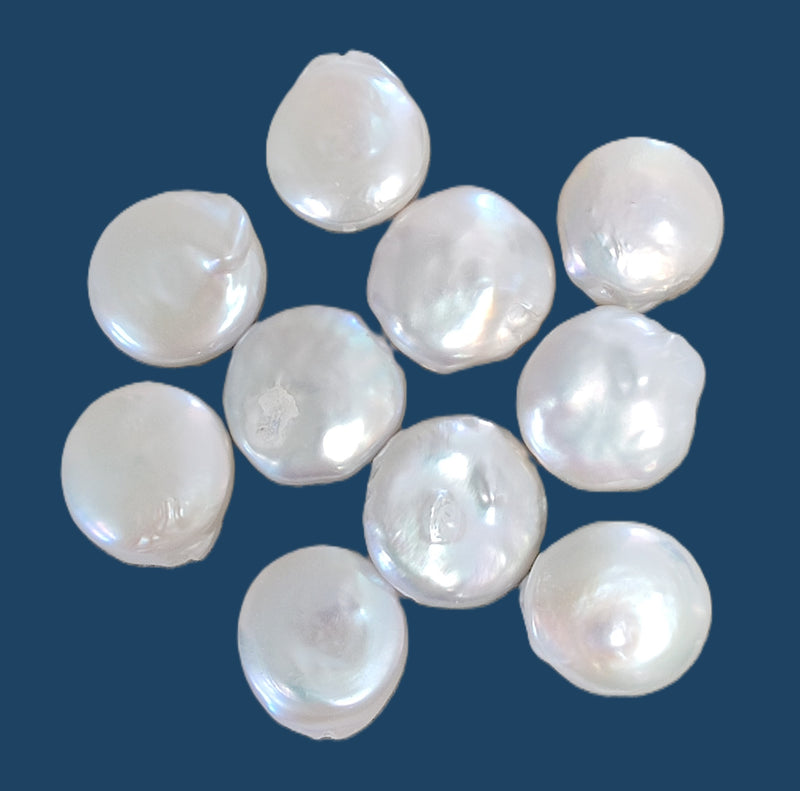 White Coin Freshwater Pearls for Jewellery Making 10 Loose Pearls