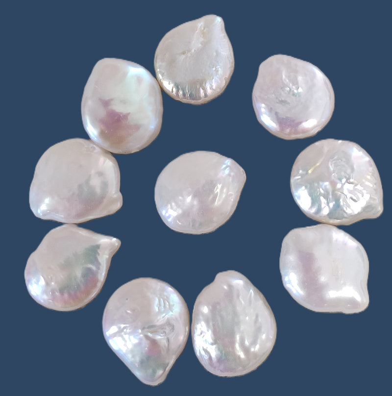 White Coin Freshwater Pearls for Jewellery Making 10 Loose Pearls