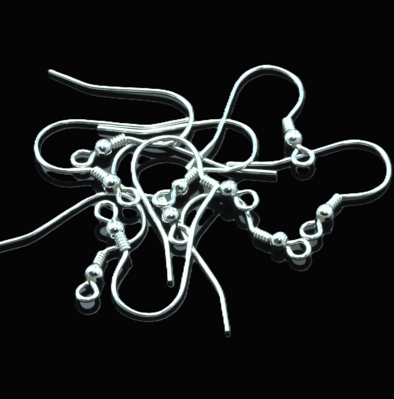 925 Sterling silver Earring Hooks - Silver Ear Wires - Jewelry Supply Findings - Ball Coil Shepherd Fish Hook