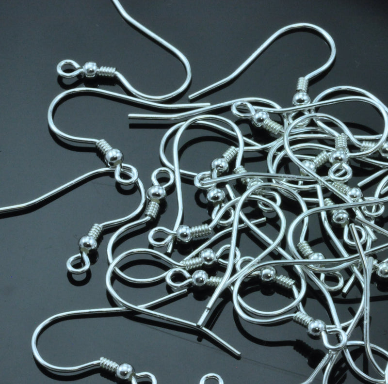 925 Sterling silver Earring Hooks - Silver Ear Wires - Jewelry Supply Findings - Ball Coil Shepherd Fish Hook