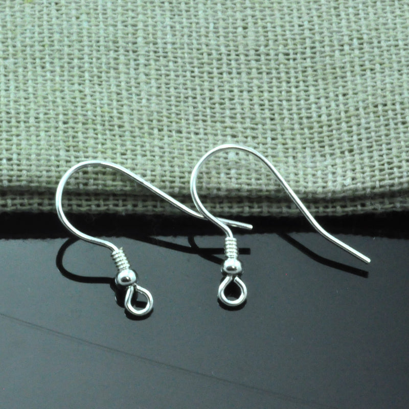 925 Sterling silver Earring Hooks - Silver Ear Wires - Jewelry Supply Findings - Ball Coil Shepherd Fish Hook