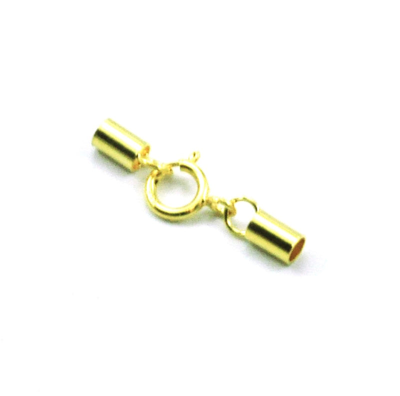 Gold Vewmeil Sterling Silver Cord End Caps with Spring Ring Clasp, 2mm Hole