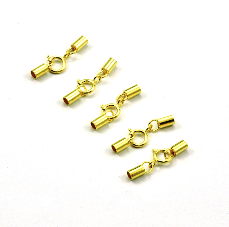 Gold Vewmeil Sterling Silver Cord End Caps with Spring Ring Clasp, 2mm Hole