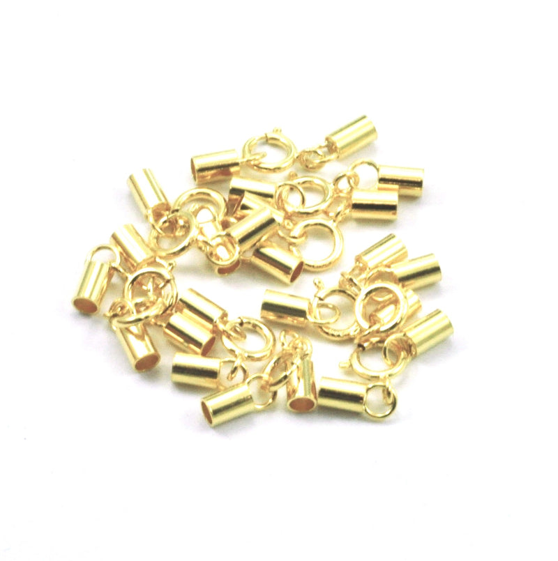 Gold Vewmeil Sterling Silver Cord End Caps with Spring Ring Clasp, 2mm Hole
