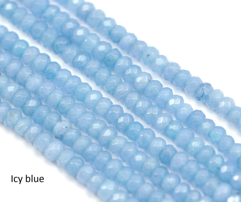 Blues, greens,  black and white 4 mm faceted rondelle agate semi-precious gemstone beads for Jewellery making .