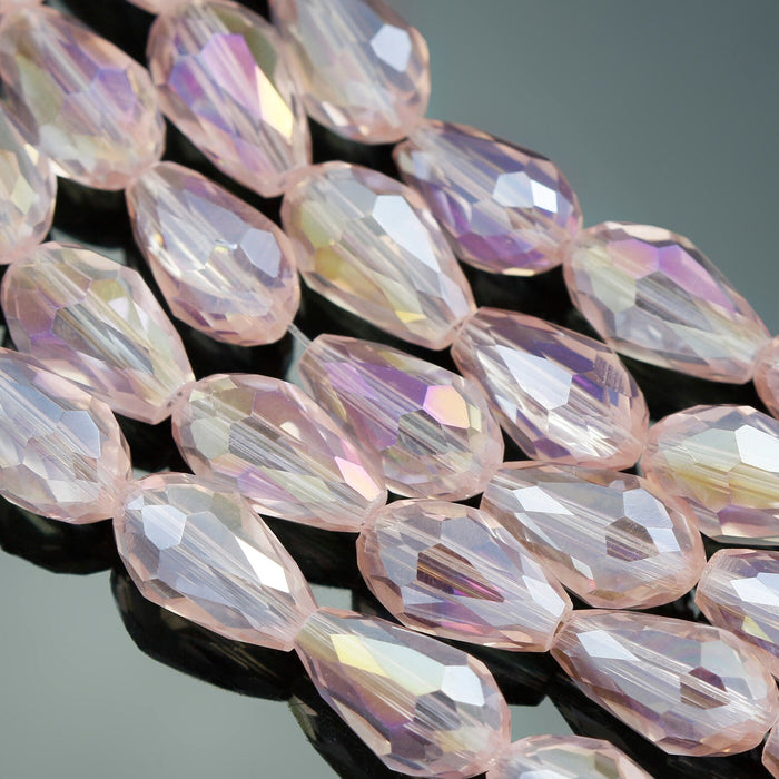 Champagne Pink AB Glass Crystal Faceted Teardrop Briolette Beads for Jewellery Making Craft - 2 Sizes