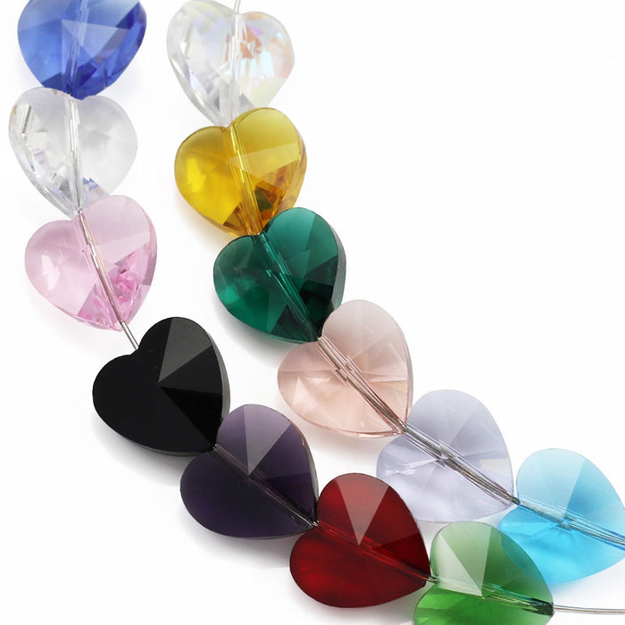 Heart Beads Faceted Cut Glass Crystal Middle-drilled Jewelelry Carft 12Pcs  14mm