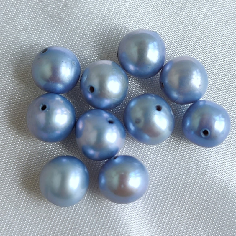 10 x Pale Blue  Near Round Freshwater Pearls Fully-drilled 6-7mm for Jewellery Making