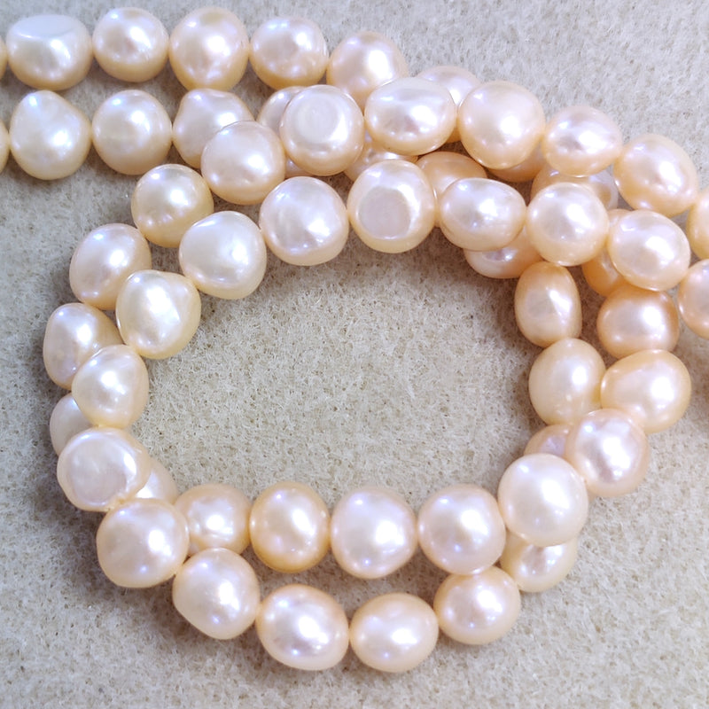 Peach Champagne pink Baroque Nugget Freshwater Pearls Beads AA 8 - 9 mm