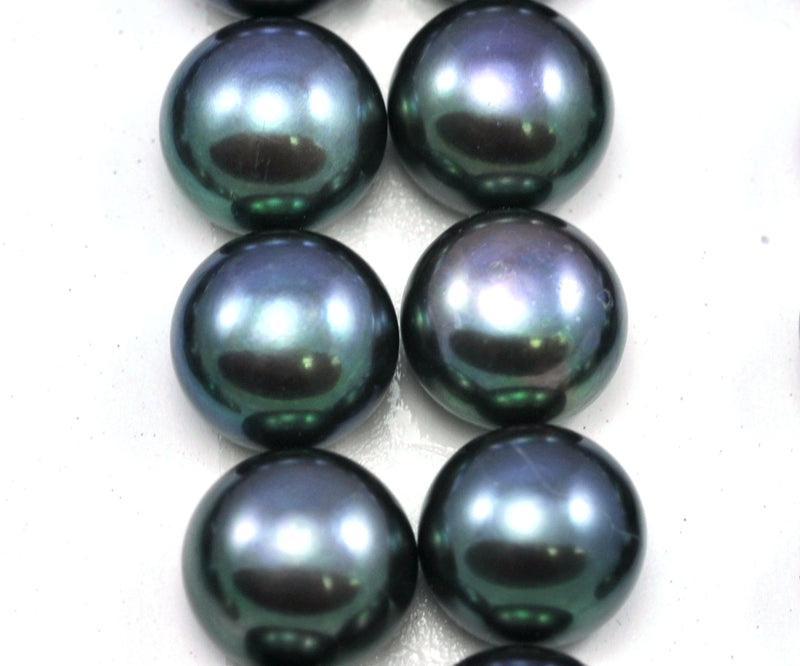 Peacock Blue Button Half-drilled Real Freshwater Pearls for Making Earrings AAA Flat back