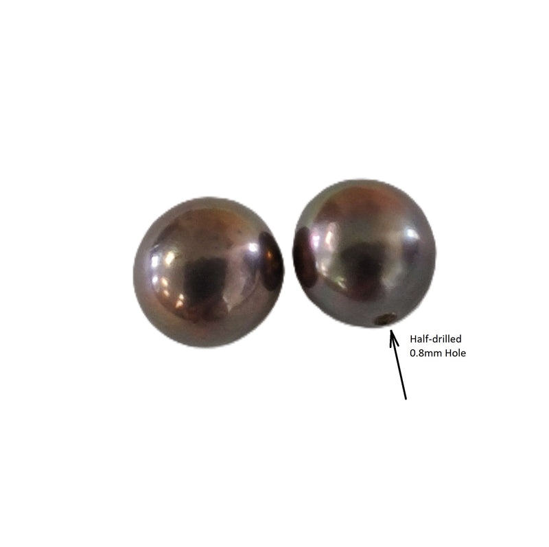 10 x Peacock Black Half-drilled Near Round Freshwater Pearls A 7mm for Jewellery Making