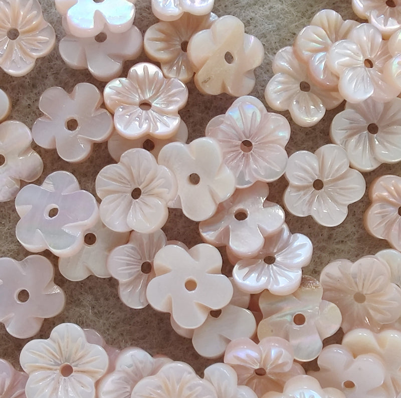 Peach Pink Mother of Pearl Beads, Shell Carved Flower Beads for DIY Craft