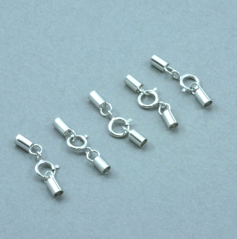 925 Sterling Silver Cord End Caps with Spring Ring Clasp