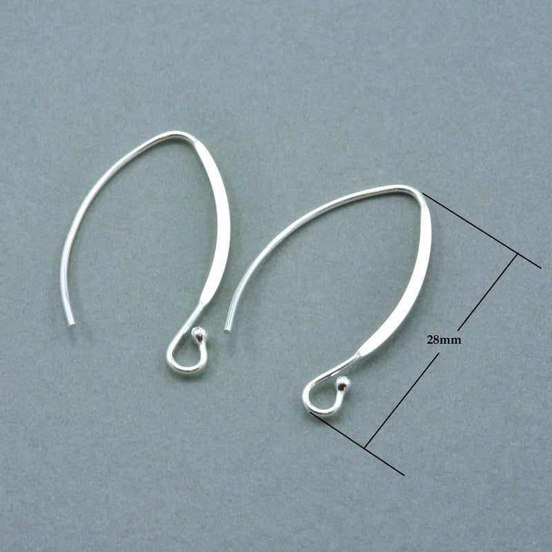 Solid 925 Sterling Silver Marquise French Earring Wires Hooks V-Shaped Jewellery Findings