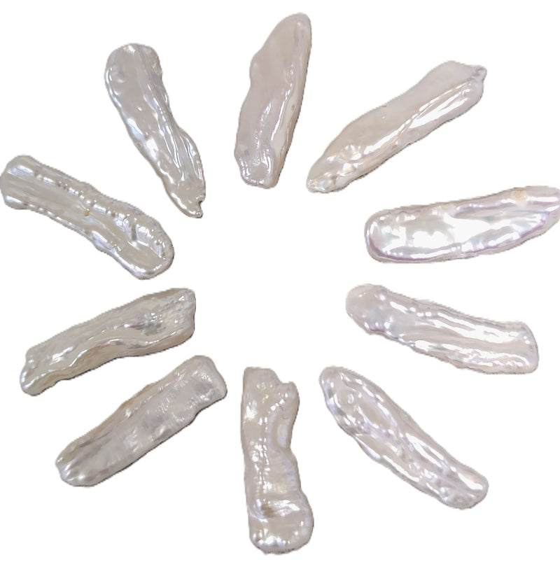 Ivory White Middle-drilled Biwa Stick Genuine Freshwater Pearls for Jewellery Making