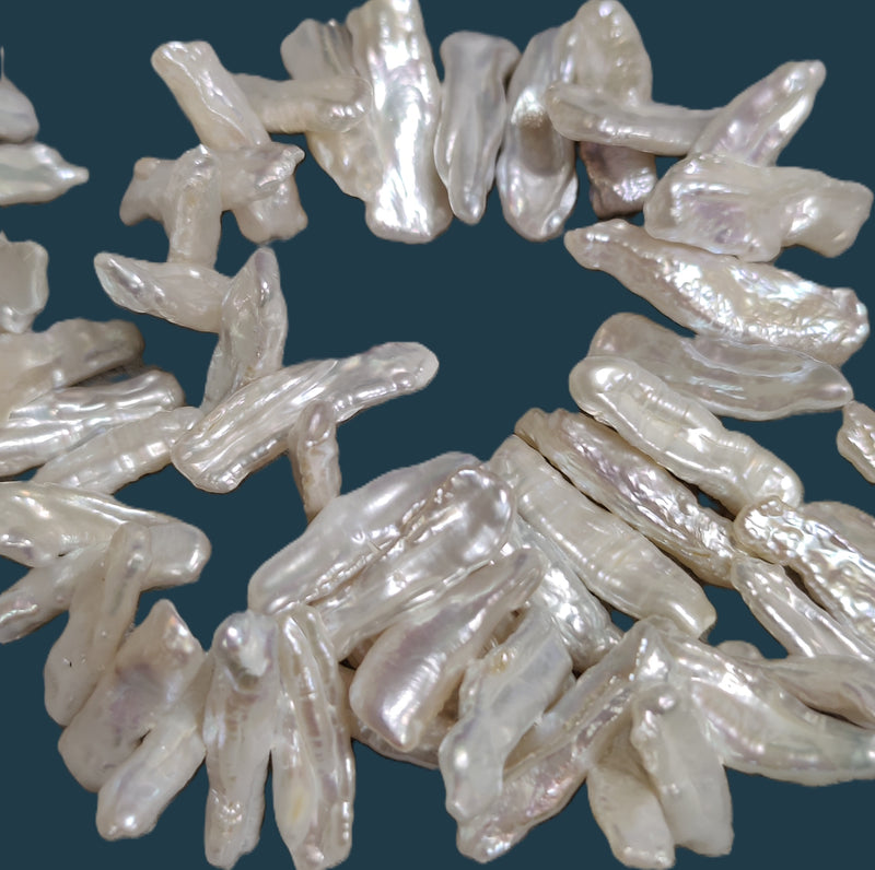 Ivory White Middle-drilled Biwa Stick Genuine Freshwater Pearls for Jewellery Making