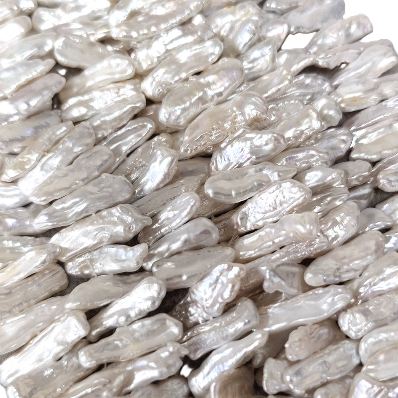 Ivory White Middle-drilled Biwa Stick Genuine Freshwater Pearls for Jewellery Making