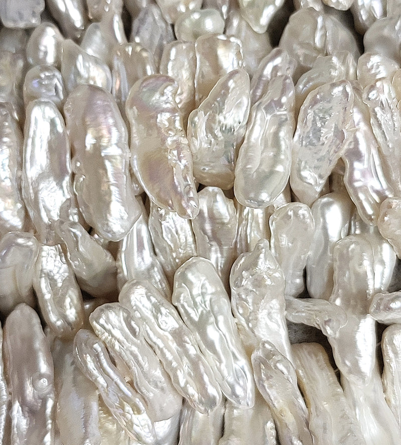 Ivory White Middle-drilled Biwa Stick Genuine Freshwater Pearls for Jewellery Making